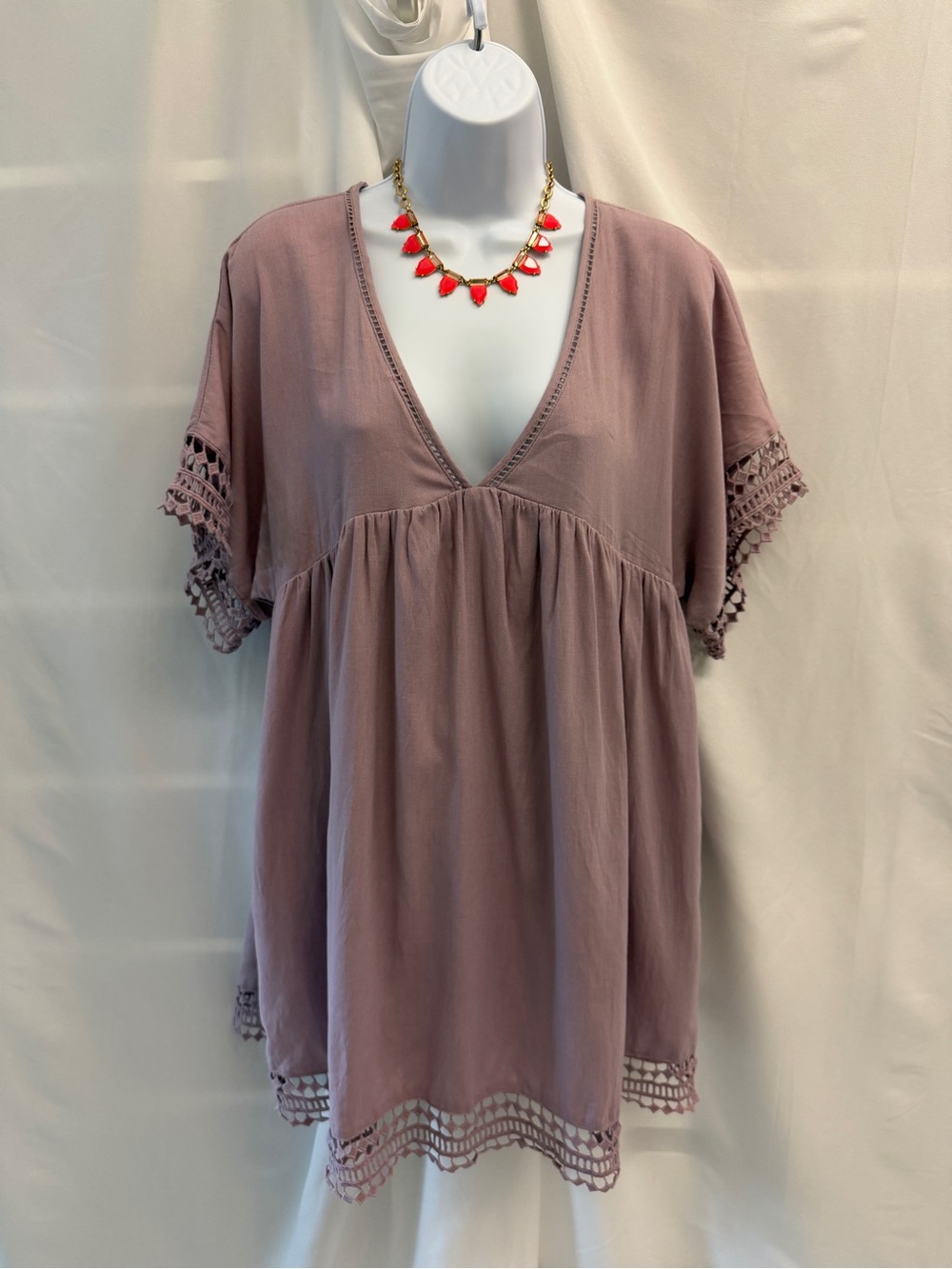 Mustard Seed Mauve Crochet Trim Romper Skort Dress Medium